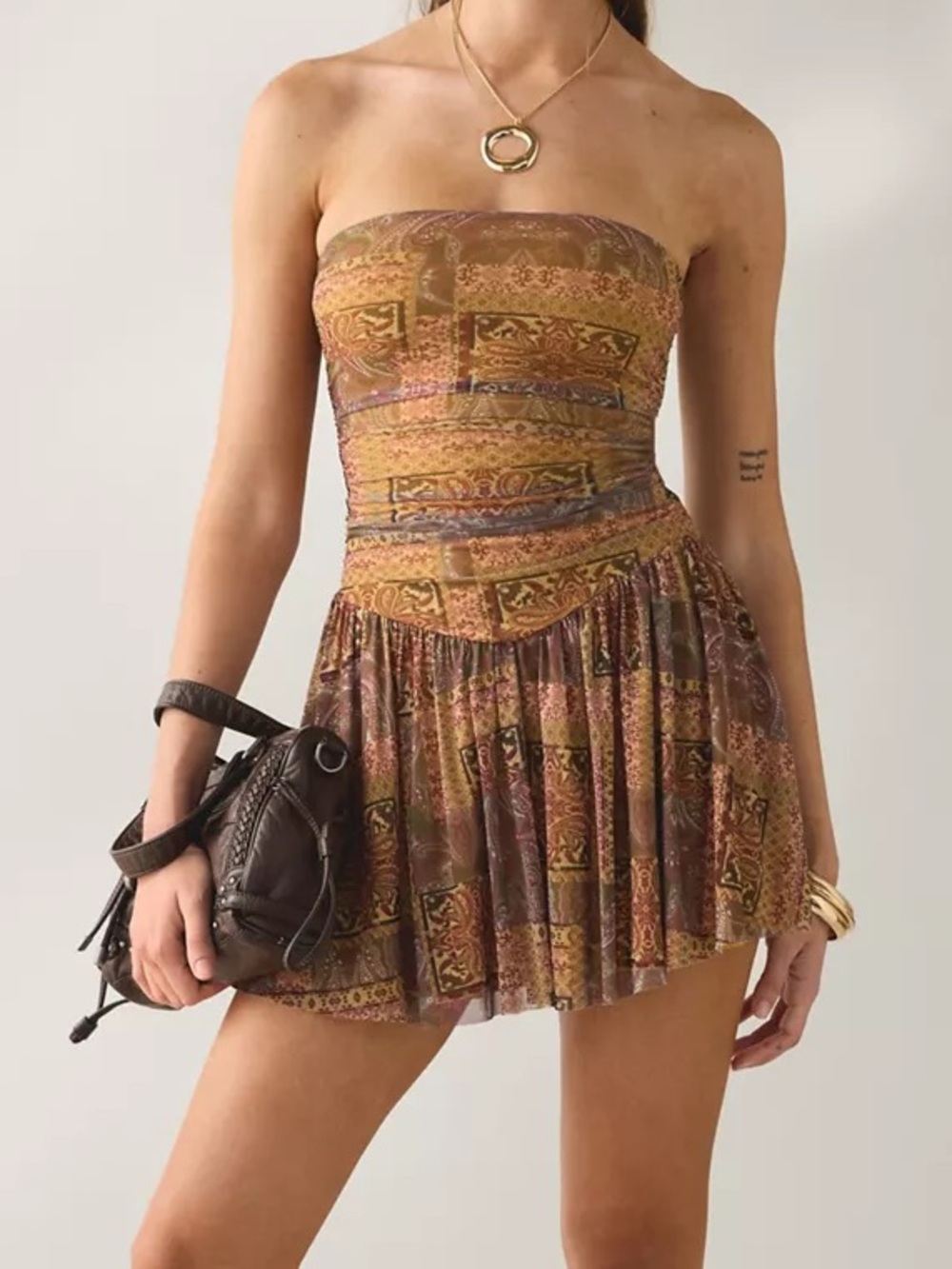 Strapless printed dress